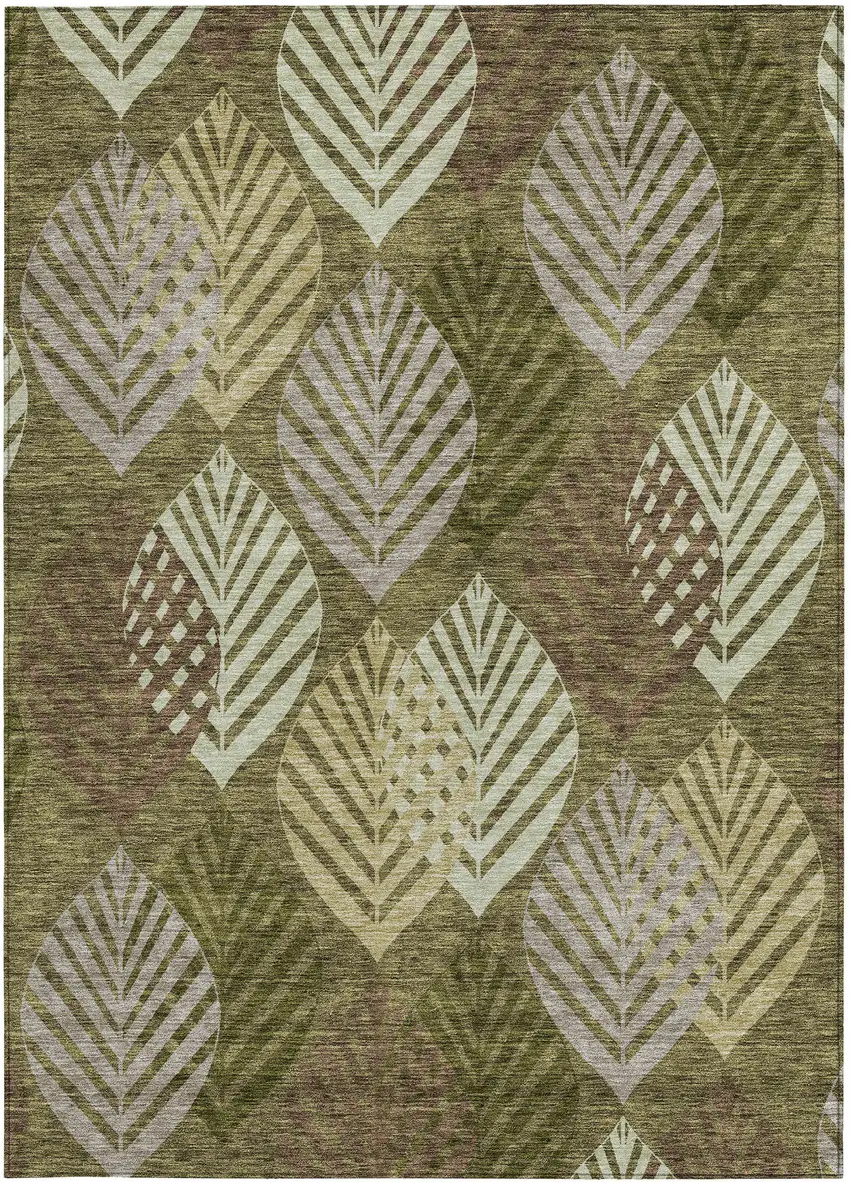 Olive Green Artichoke Green And Gray Floral Washable Indoor Outdoor Area Rug Photo 6