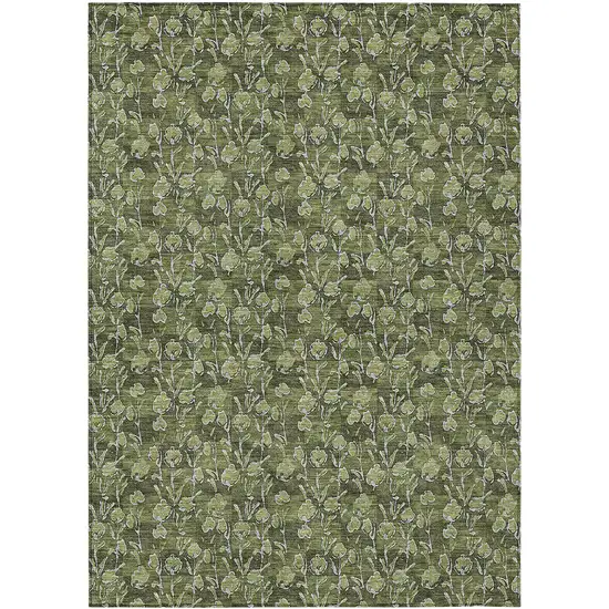 Olive Green Artichoke Green And Ivory Floral Washable Indoor Outdoor Area Rug Photo 2