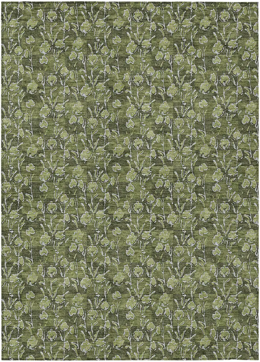 Olive Green Artichoke Green And Ivory Floral Washable Indoor Outdoor Area Rug Photo 2