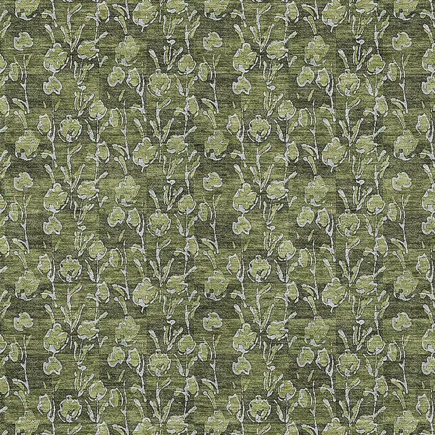 Olive Green Artichoke Green And Ivory Floral Washable Indoor Outdoor Area Rug Photo 5