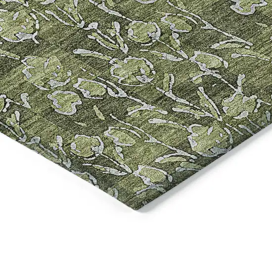 Olive Green Artichoke Green And Ivory Floral Washable Indoor Outdoor Area Rug Photo 4