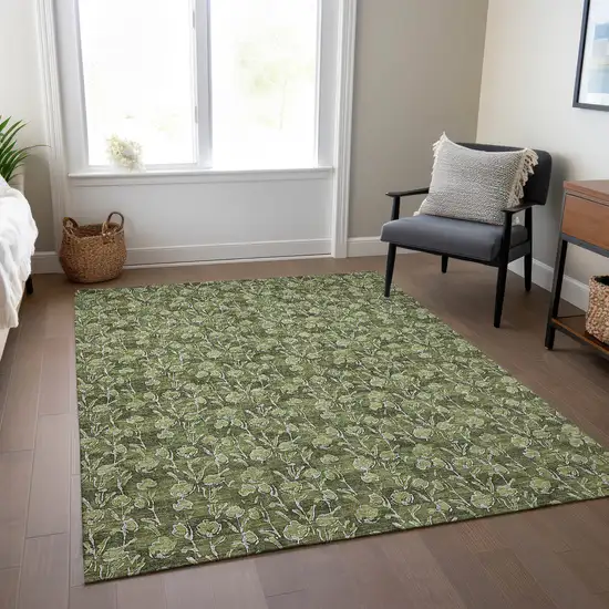 Olive Green Artichoke Green And Ivory Floral Washable Indoor Outdoor Area Rug Photo 8