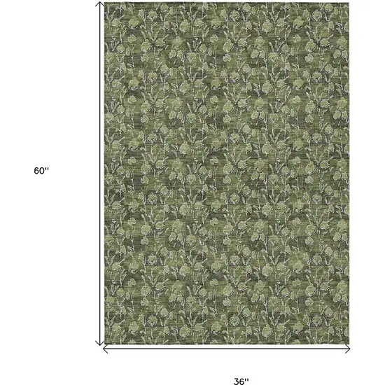 Olive Green Artichoke Green And Ivory Floral Washable Indoor Outdoor Area Rug Photo 3