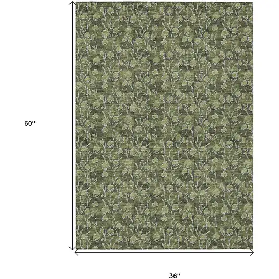 Olive Green Artichoke Green And Ivory Floral Washable Indoor Outdoor Area Rug Photo 3
