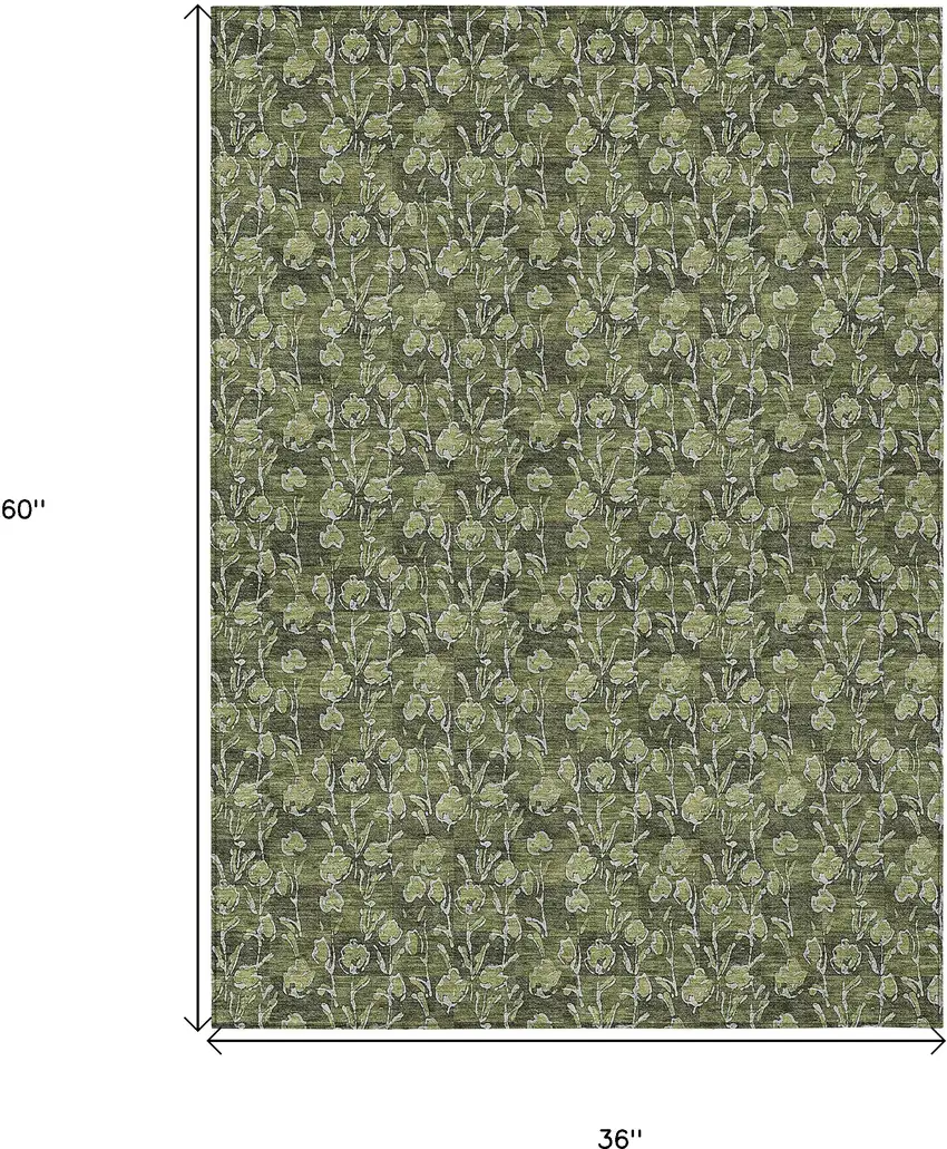 Olive Green Artichoke Green And Ivory Floral Washable Indoor Outdoor Area Rug Photo 3