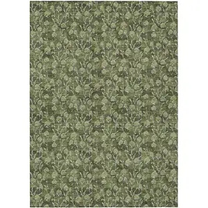 Photo of Olive Green Artichoke Green And Ivory Floral Washable Indoor Outdoor Area Rug