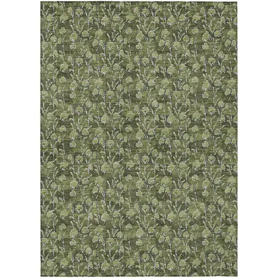 Olive Green Artichoke Green And Ivory Floral Washable Indoor Outdoor Area Rug Photo 2