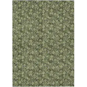 Photo of Olive Green Artichoke Green And Ivory Floral Washable Indoor Outdoor Area Rug