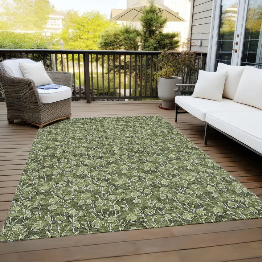 Olive Green Artichoke Green And Ivory Floral Washable Indoor Outdoor Area Rug Photo 9