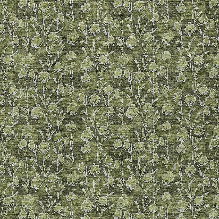 Olive Green Artichoke Green And Ivory Floral Washable Indoor Outdoor Area Rug Photo 5