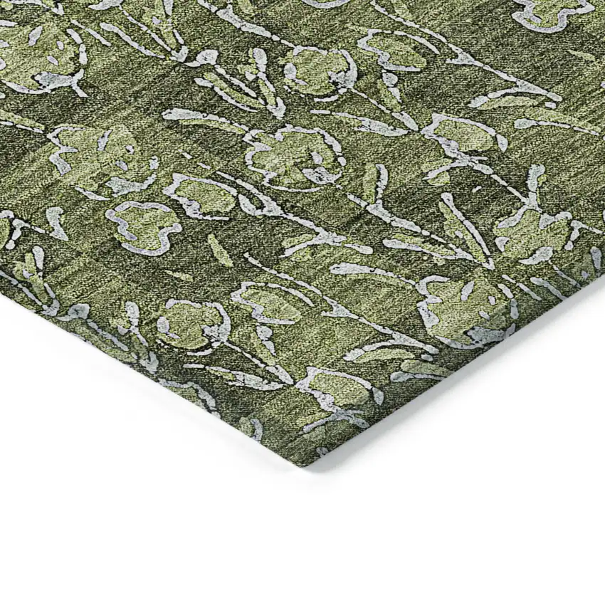 Olive Green Artichoke Green And Ivory Floral Washable Indoor Outdoor Area Rug Photo 4