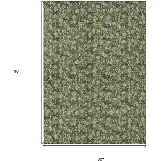 Olive Green Artichoke Green And Ivory Floral Washable Indoor Outdoor Area Rug Photo 3