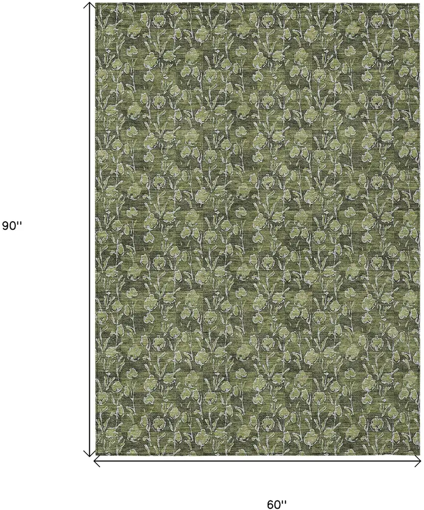 Olive Green Artichoke Green And Ivory Floral Washable Indoor Outdoor Area Rug Photo 3