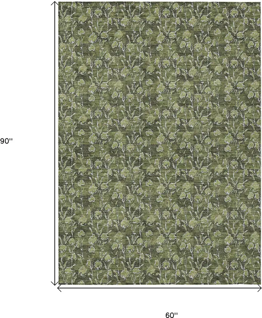 Olive Green Artichoke Green And Ivory Floral Washable Indoor Outdoor Area Rug Photo 3