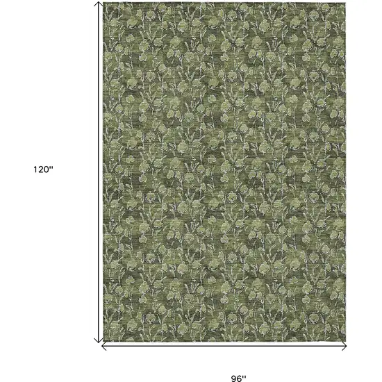 Olive Green Artichoke Green And Ivory Floral Washable Indoor Outdoor Area Rug Photo 3