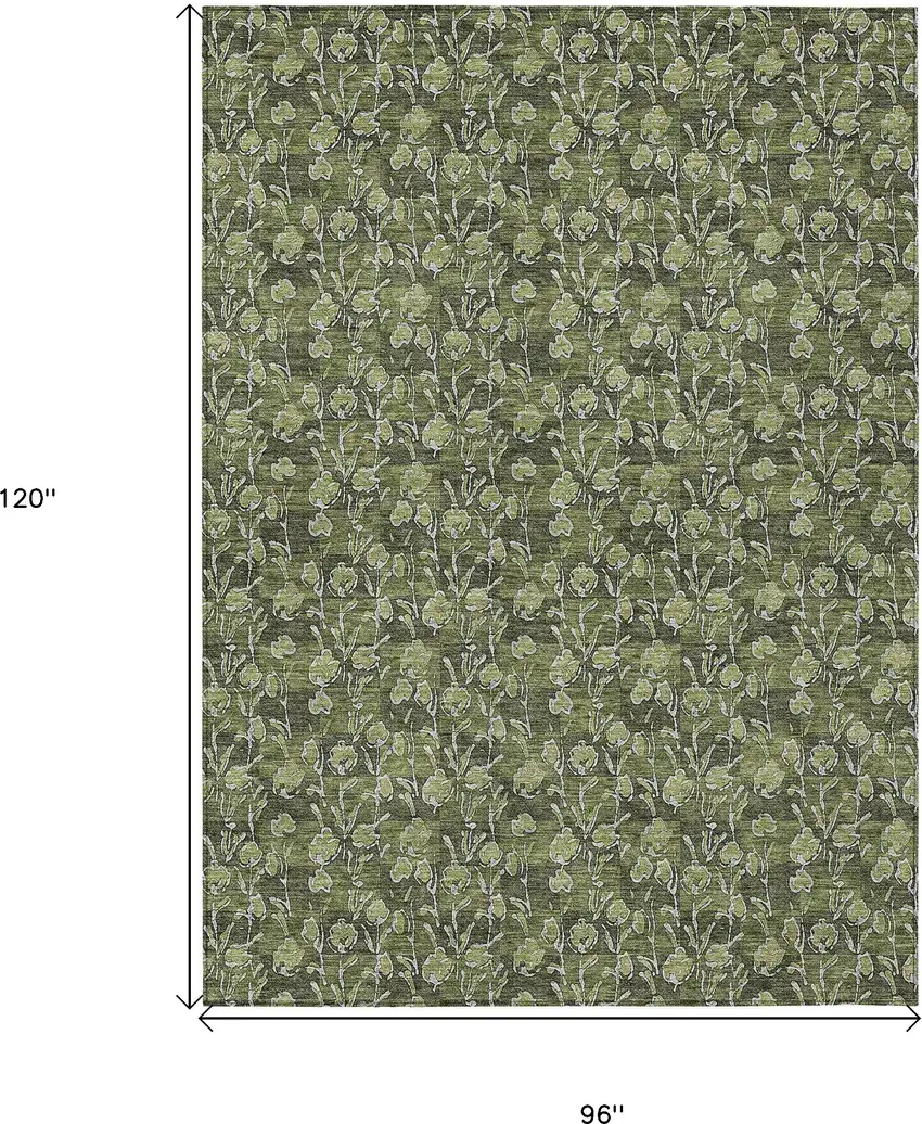 Olive Green Artichoke Green And Ivory Floral Washable Indoor Outdoor Area Rug Photo 3