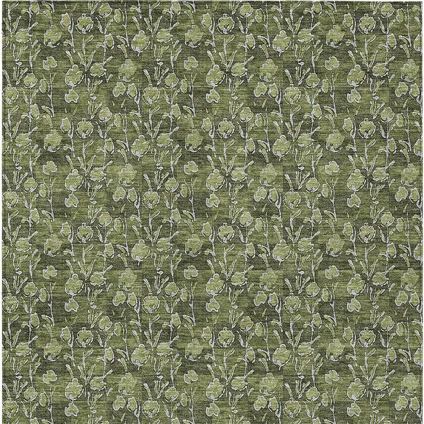 Olive Green Artichoke Green And Ivory Floral Washable Indoor Outdoor Area Rug Photo 5
