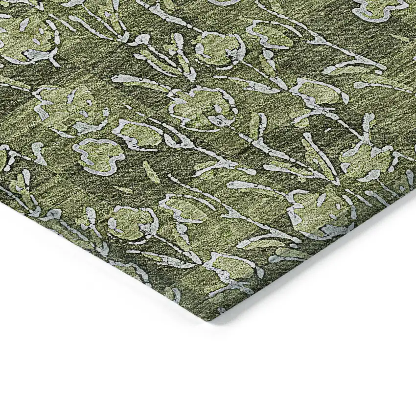 Olive Green Artichoke Green And Ivory Floral Washable Indoor Outdoor Area Rug Photo 4