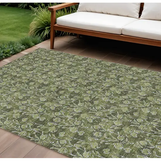 Olive Green Artichoke Green And Ivory Floral Washable Indoor Outdoor Area Rug Photo 1
