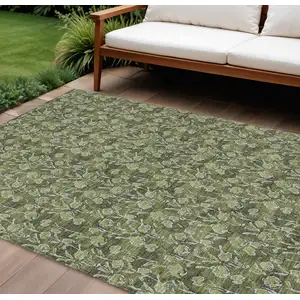 Photo of Olive Green Artichoke Green And Ivory Floral Washable Indoor Outdoor Area Rug