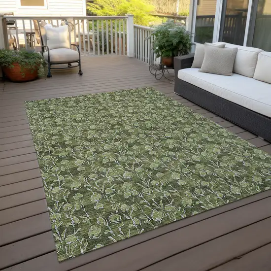 Olive Green Artichoke Green And Ivory Floral Washable Indoor Outdoor Area Rug Photo 7