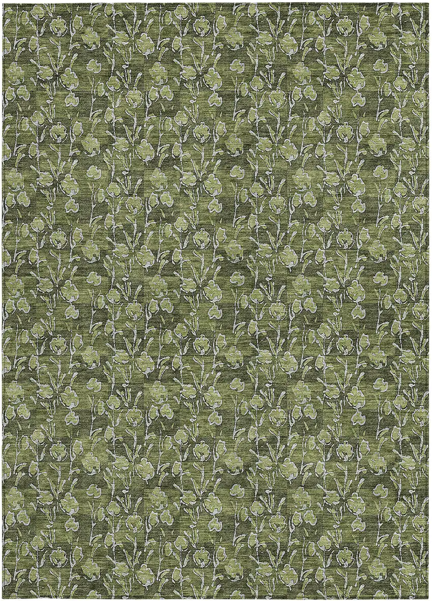 Olive Green Artichoke Green And Ivory Floral Washable Indoor Outdoor Area Rug Photo 6