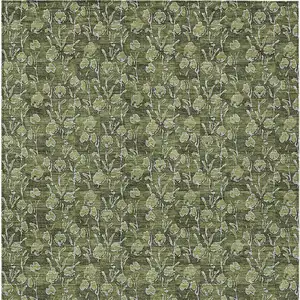 Photo of Olive Green Artichoke Green And Ivory Floral Washable Indoor Outdoor Area Rug