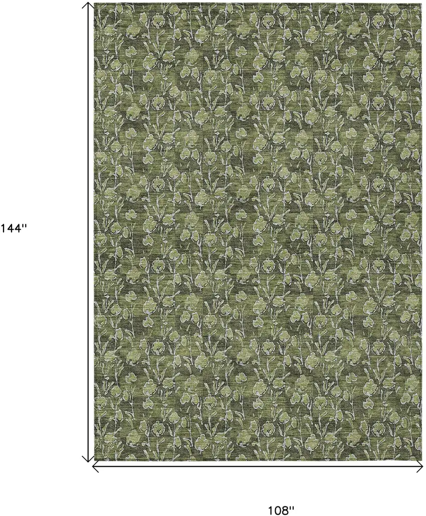 Olive Green Artichoke Green And Ivory Floral Washable Indoor Outdoor Area Rug Photo 7