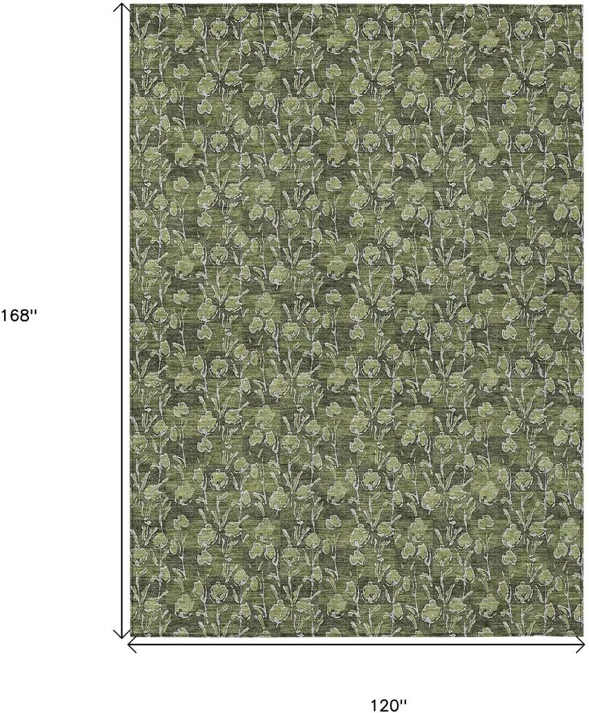 Olive Green Artichoke Green And Ivory Floral Washable Indoor Outdoor Area Rug Photo 3