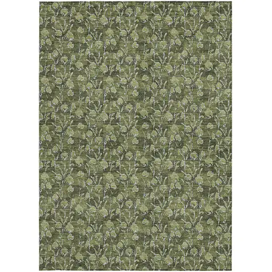 Olive Green Artichoke Green And Ivory Floral Washable Indoor Outdoor Area Rug Photo 6