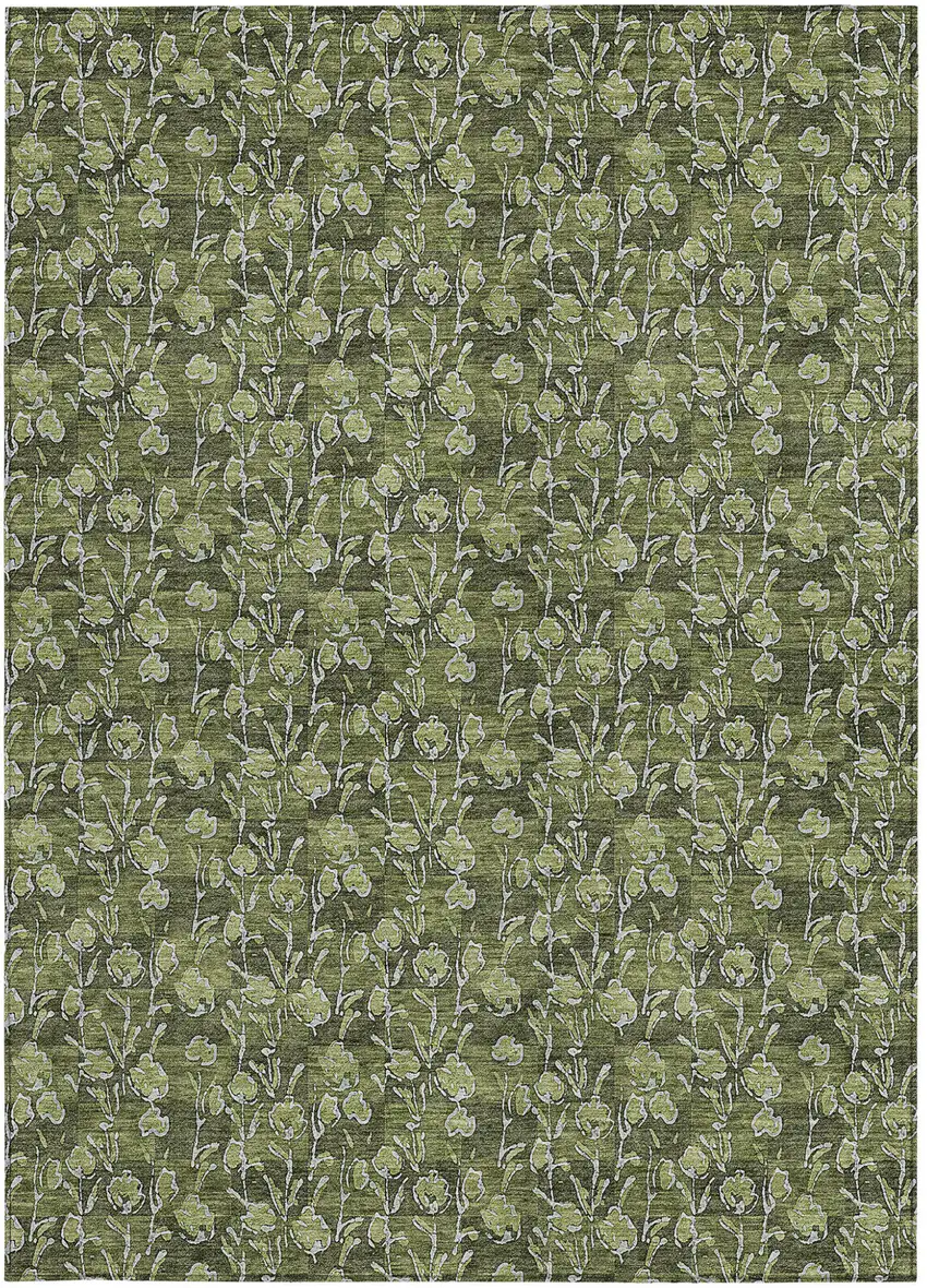 Olive Green Artichoke Green And Ivory Floral Washable Indoor Outdoor Area Rug Photo 6