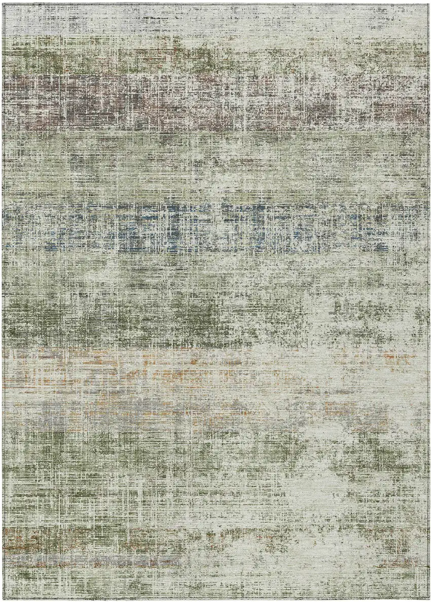 Olive Green Beige And Brown Striped Washable Indoor Outdoor Area Rug Photo 1