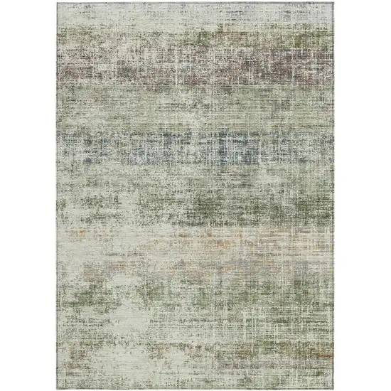 Olive Green Beige And Brown Striped Washable Indoor Outdoor Area Rug Photo 3