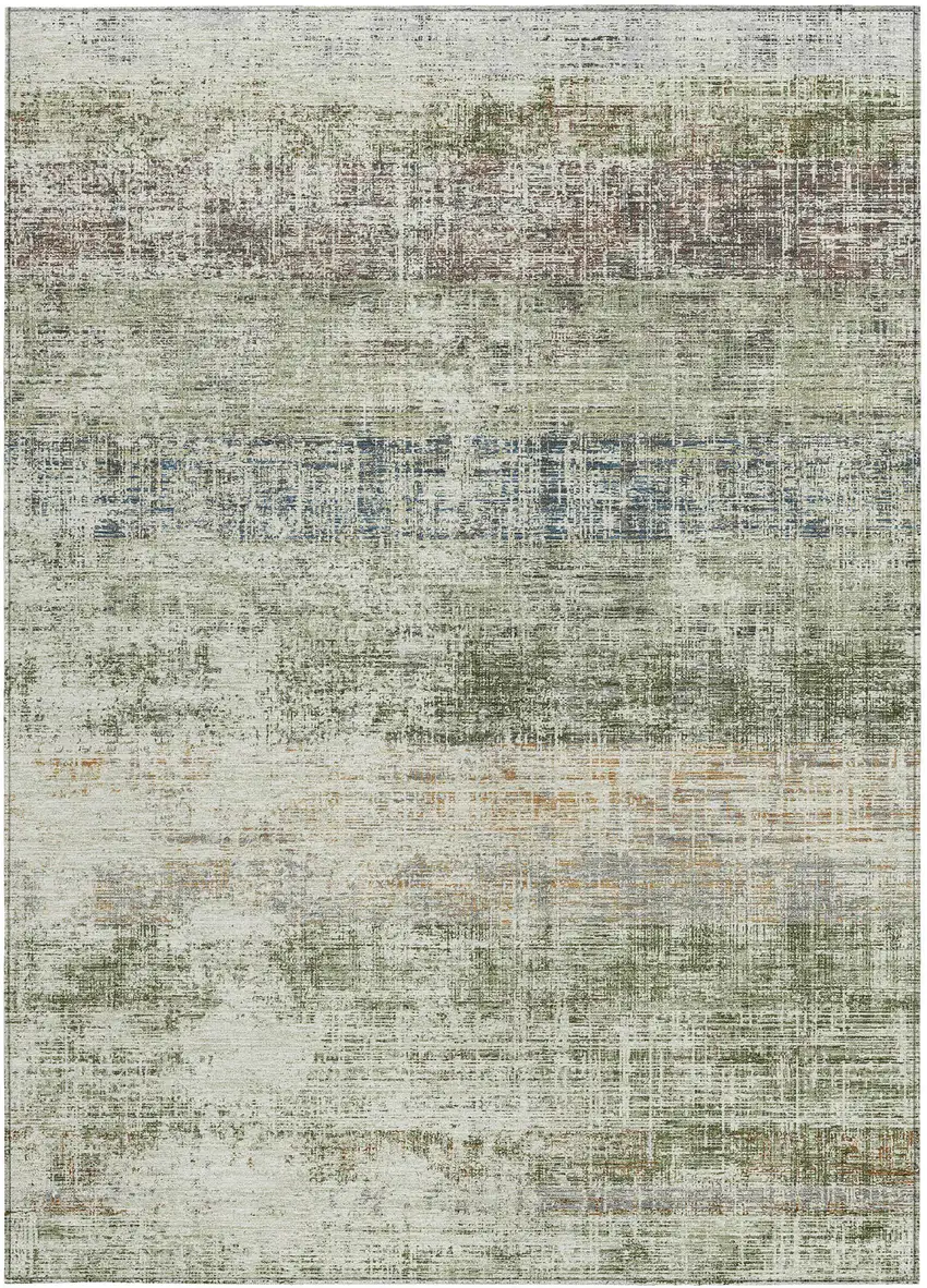 Olive Green Beige And Brown Striped Washable Indoor Outdoor Area Rug Photo 3