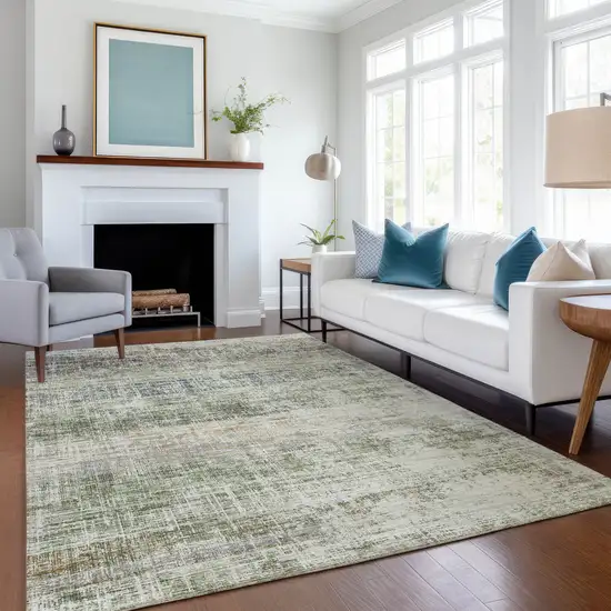 Olive Green Beige And Brown Striped Washable Indoor Outdoor Area Rug Photo 6