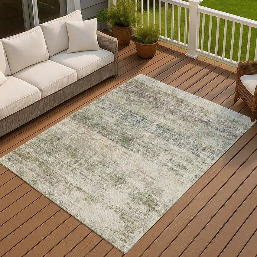 Olive Green Beige And Brown Striped Washable Indoor Outdoor Area Rug Photo 4
