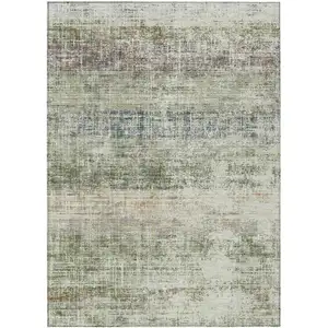 Photo of Olive Green Beige And Brown Striped Washable Indoor Outdoor Area Rug