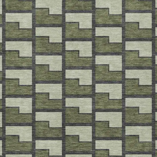 Olive Green Beige And Charcoal Geometric Washable Indoor Outdoor Area Rug Photo 2