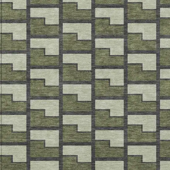 Olive Green Beige And Charcoal Geometric Washable Indoor Outdoor Area Rug Photo 2