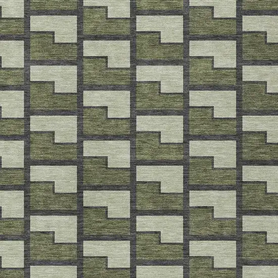Olive Green Beige And Charcoal Geometric Washable Indoor Outdoor Area Rug Photo 2