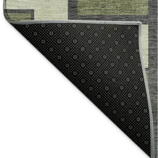 Olive Green Beige And Charcoal Geometric Washable Indoor Outdoor Area Rug Photo 9