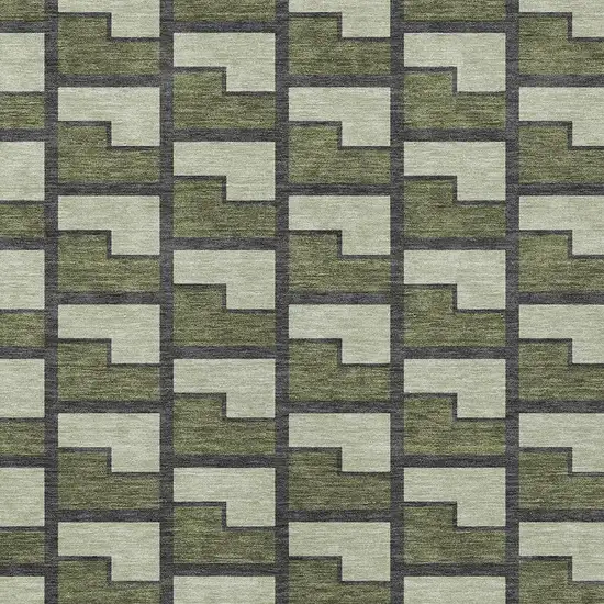 Olive Green Beige And Charcoal Geometric Washable Indoor Outdoor Area Rug Photo 2