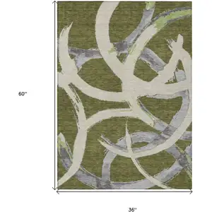 Photo of Olive Green Beige And Gray Abstract Washable Indoor Outdoor Area Rug