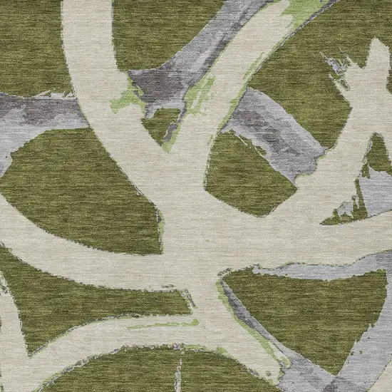 Olive Green Beige And Gray Abstract Washable Indoor Outdoor Area Rug Photo 6