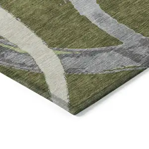 Photo of Olive Green Beige And Gray Abstract Washable Indoor Outdoor Area Rug