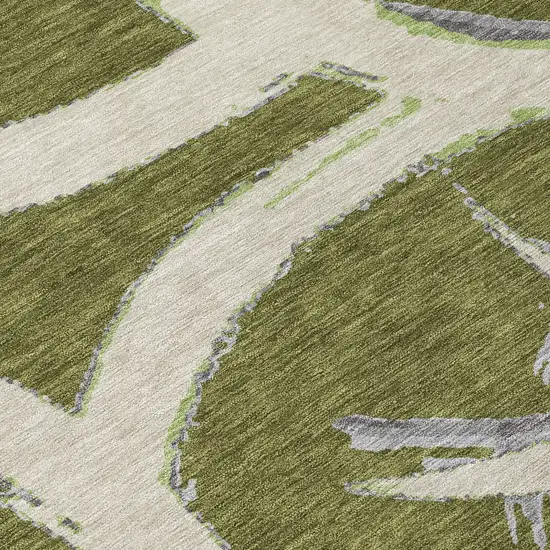 Olive Green Beige And Gray Abstract Washable Indoor Outdoor Area Rug Photo 7
