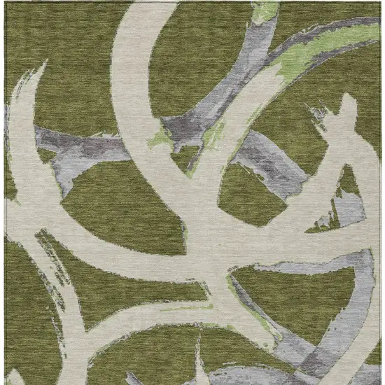 Olive Green Beige And Gray Abstract Washable Indoor Outdoor Area Rug Photo 8