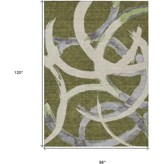 Olive Green Beige And Gray Abstract Washable Indoor Outdoor Area Rug Photo 3