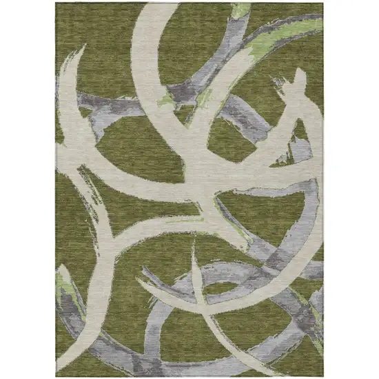 Olive Green Beige And Gray Abstract Washable Indoor Outdoor Area Rug Photo 2