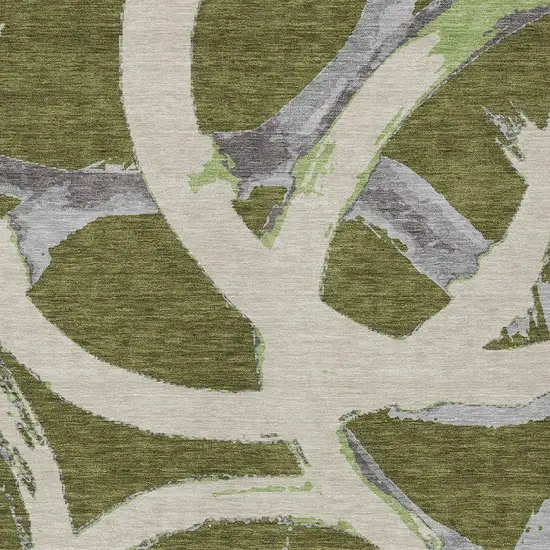 Olive Green Beige And Gray Abstract Washable Indoor Outdoor Area Rug Photo 6